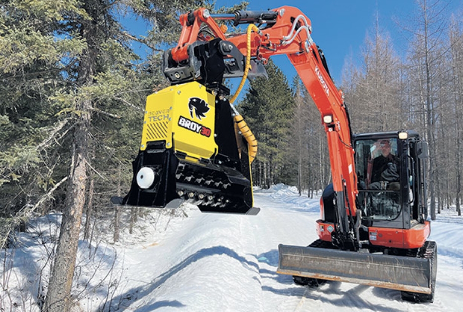 A forestry mulcher for a mini-excavator